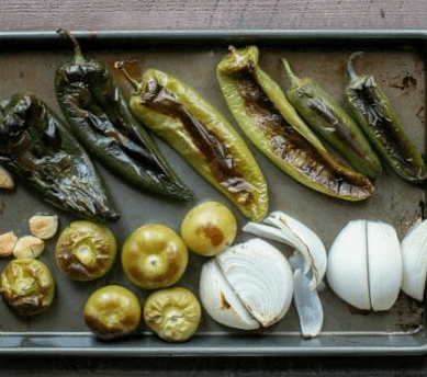 roasted tomatillos and peppers