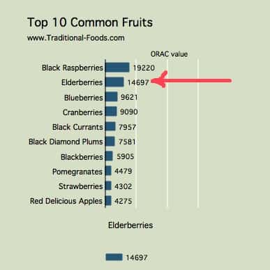 The high ORAC value of elderberries is second from top.