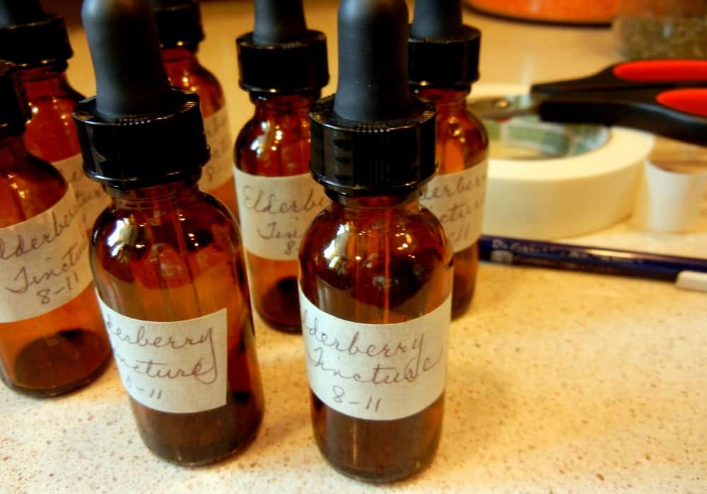 Getting More Self-Sufficient Homemade Elderberry Tincture Amber bottles for storing tincture