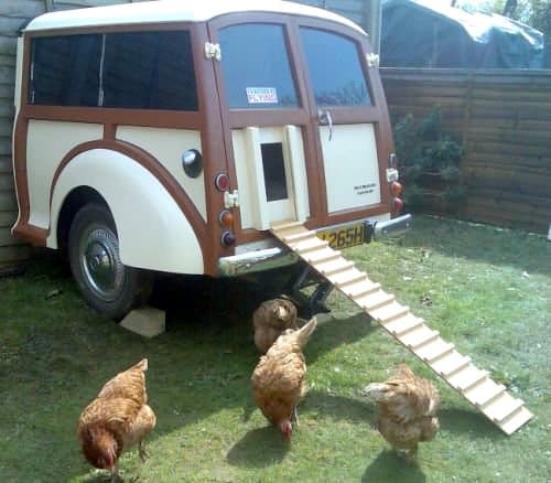 chicken house made our of a car, recycling at its best,