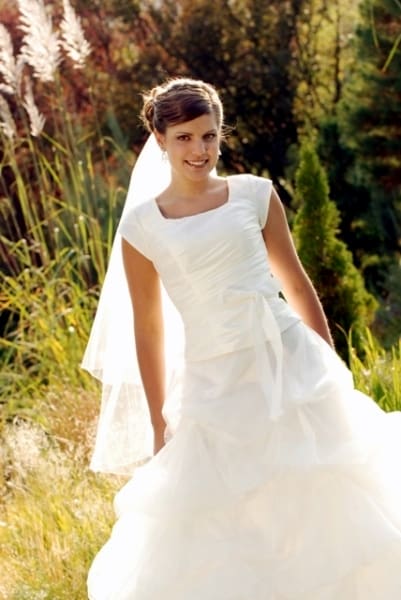 A bride in a beautiful wedding dress