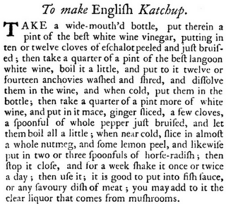The Compleat Housewife: old recipe from England, ketchup's origin