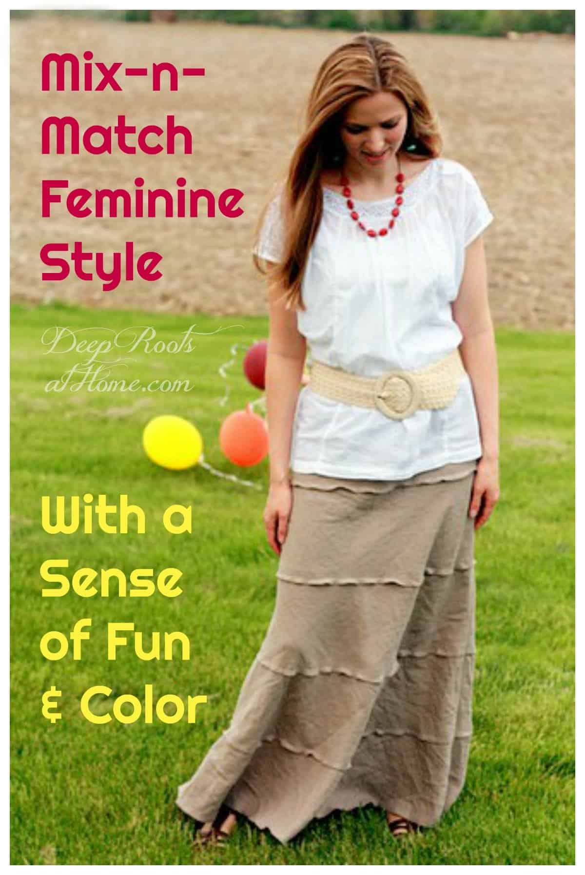 Mix-n-Match Feminine Style With a Sense of Fun and Color. Classic style clothing and balloons