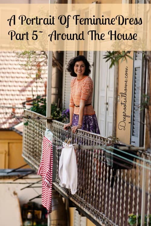 Around The House With Class: A Portrait Of Feminine Dress. Italian girl on her balcony, doing laundry. 