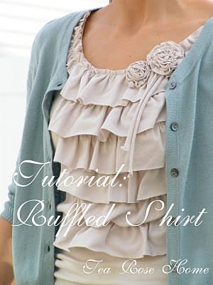 Ruffled Tops & DIY Tutorials: A Portrait Of Feminine Fashion & Dress. A Tea Rose Home ruffled shirt in cream