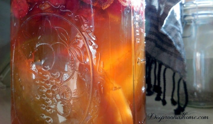 A Complete Beginner's Guide To Brewing Your Own Kombucha. kombucha brewing with fruit to flavor it.