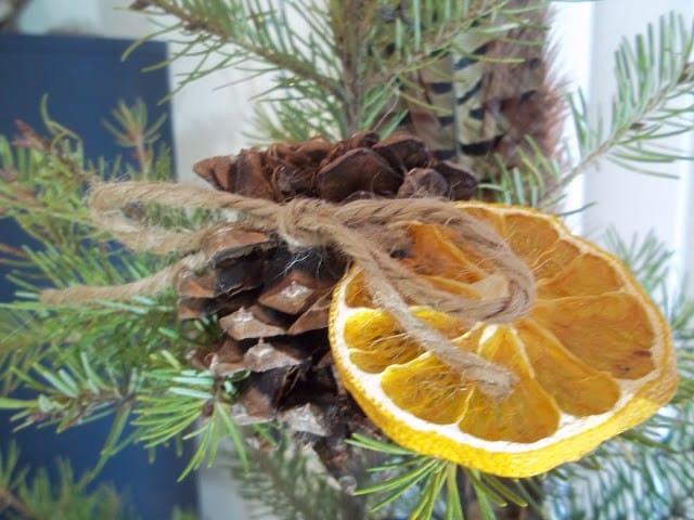 Simply Classic & Timeless Natural Holiday Decorations. pine cone and dried orange ornaments, hand-made