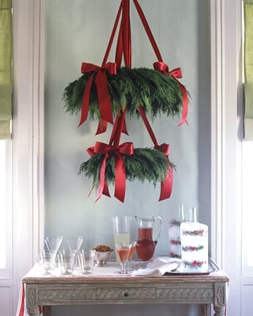 Simply Classic & Timeless Natural Holiday Decorations. hanging chandeliers, Scandinavian style, holiday table setting