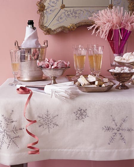 Simply Classic & Timeless Natural Holiday Decorations. snowflake tablecloth, Martha Stewart instructions, 