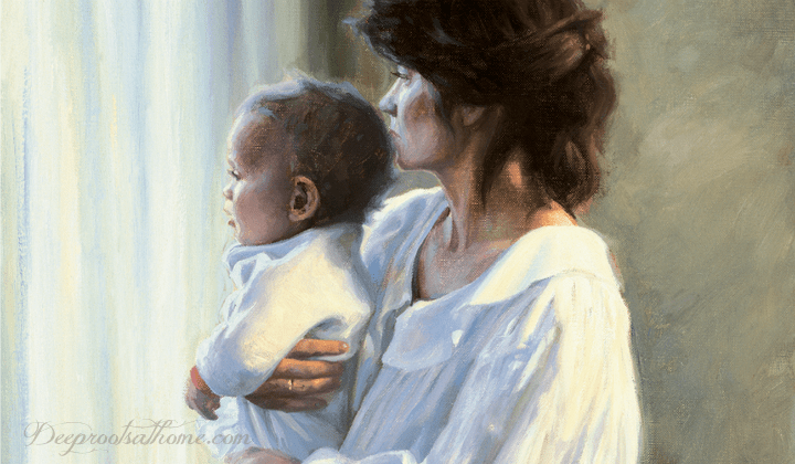 Thoughts On Time and Being A Mother Thoughts On Time and Being A Mother. A Robert Duncan painting of a beautiful young mother holding her son and gazing out a window.