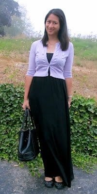 Beautifully Modest Dress Review & Idea Book For A Put-Together Look. Purple cardigan and black maxi skirt