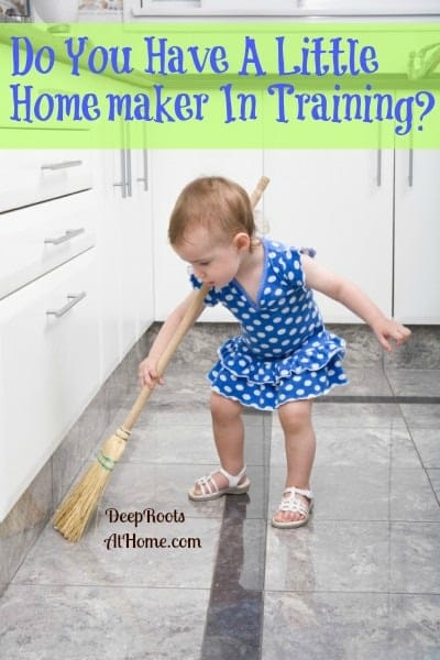Do You Have A Homemaker in Training?, little girl sweeping floor, 