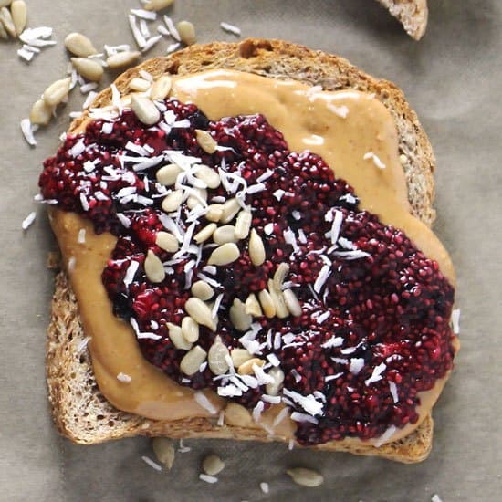 Refrigerator Jam Using Chia: Pectin-Free: White Sugar-Free A PBJ sandwich!
