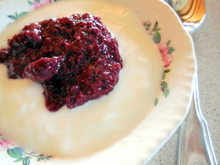 Raspberry chia on plain yogurt.