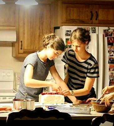 2 friends frosting a cake and baking together.