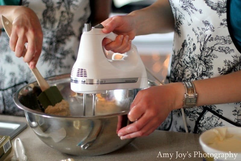 White Chocolate Raspberry Torte Recipe & Tutorial. mixing a cake with cake blender