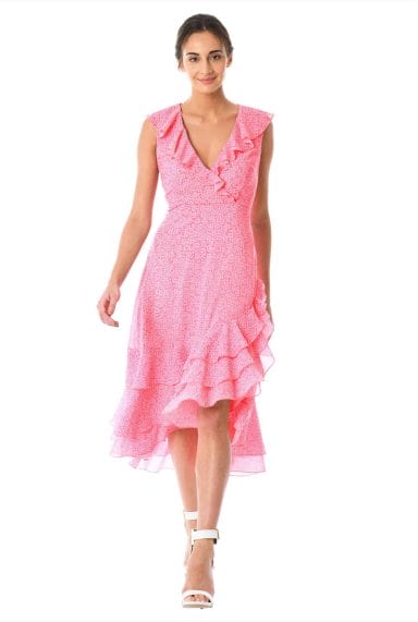 From Church To Wedding To Black Tie Event: Getting Dressy. A pink ruffled silk dress.