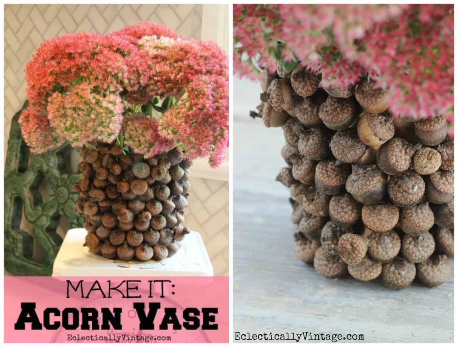 25 Fall Backyard Hands-on Crafts & Science Activities. A handmade acorn vase with Autumn Joy sedum cuttings.