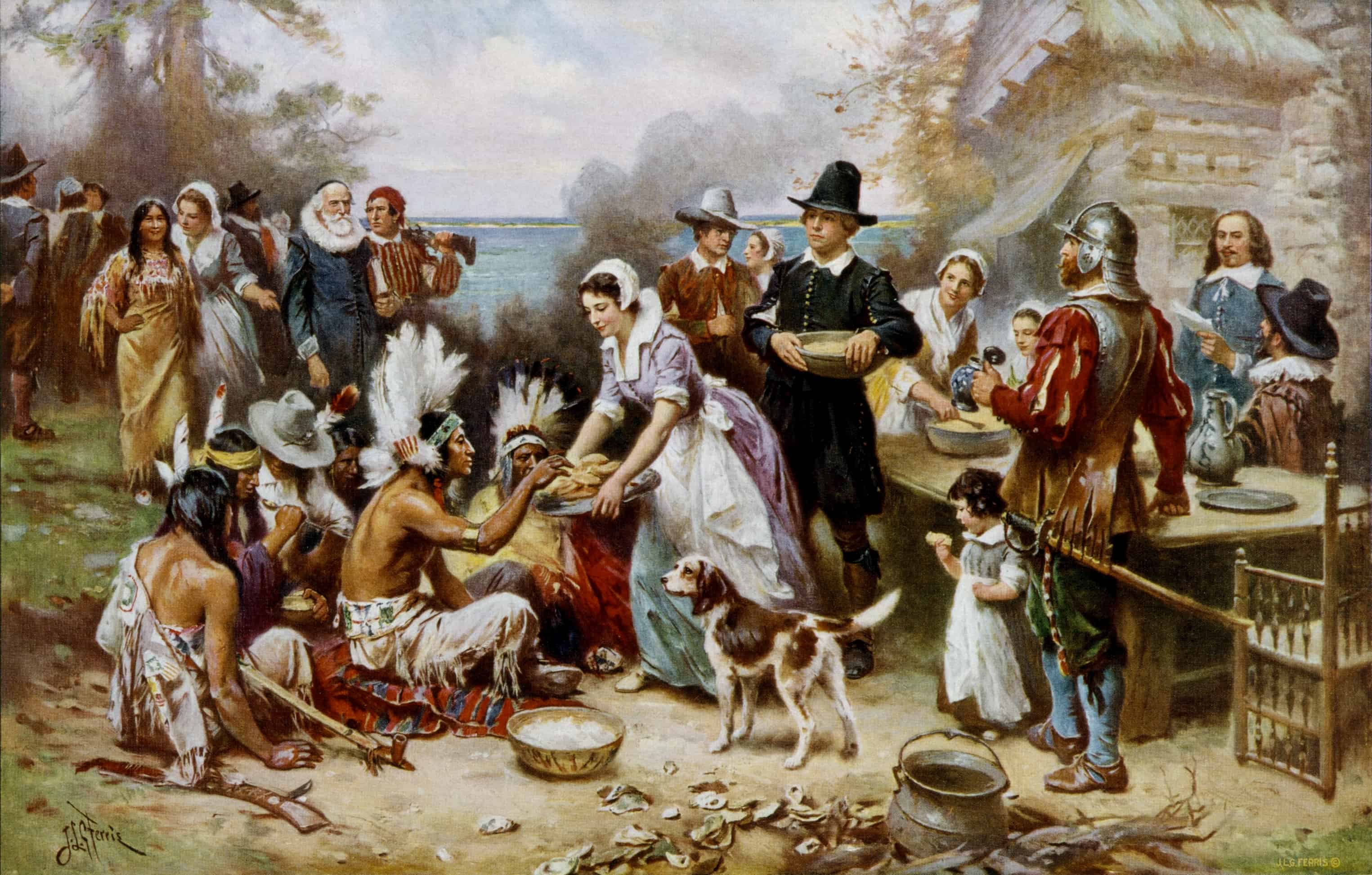 George Washington's First Thanksgiving Proclamation, 1789. The First Thanksgiving painting