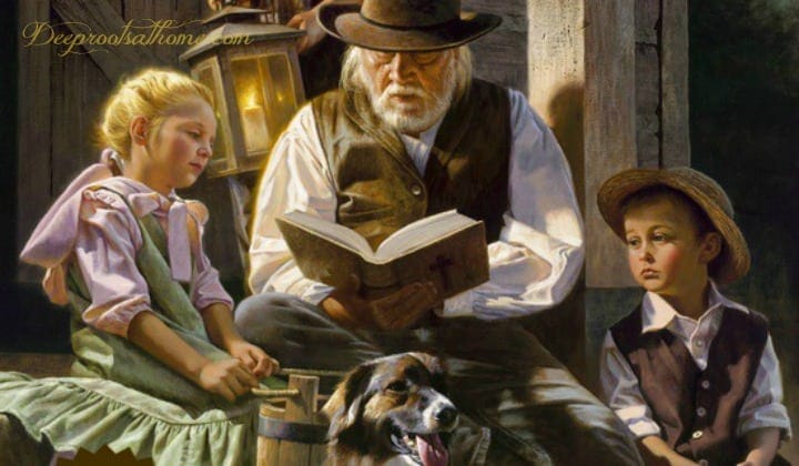 25 Beloved, Time-Tested Read Alouds For Young Children, A father reading to his listening children in the evening by lantern light on the front porch.