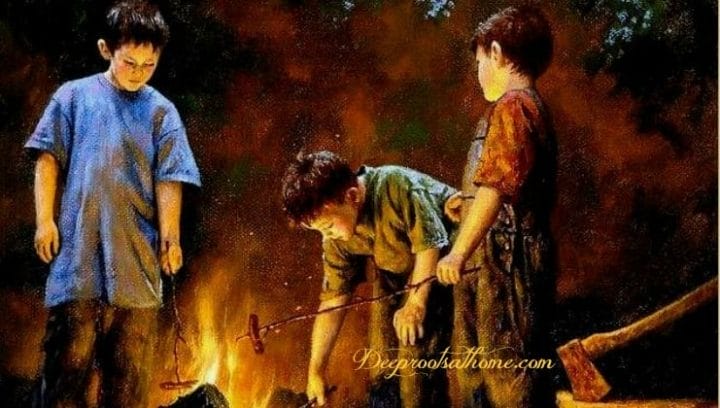 Are We Starving The Hearts Of Our Children? 3 boys around the fire, building a fire with sticks