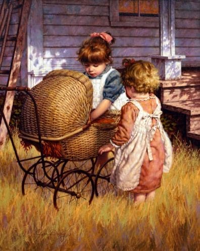 Are We Starving The Hearts Of Our Children? little girls with baby stroller, wicker doll carriage 