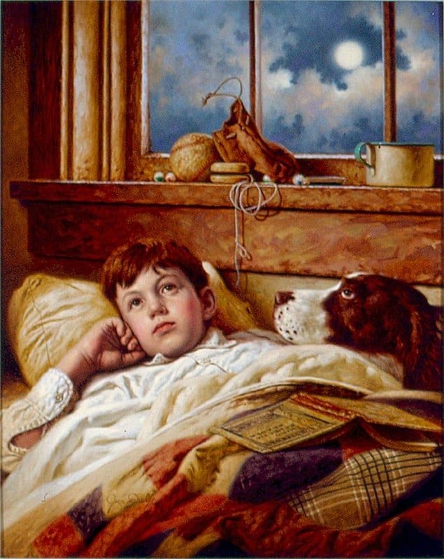 Are We Starving The Hearts Of Our Children? boy day dreaming, boy in bed with book,