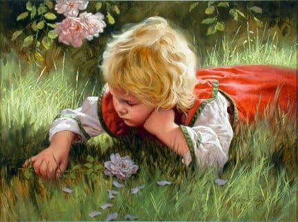 Are We Starving The Hearts Of Our Children? girl lying in the grass, looking at the grass, flowers,