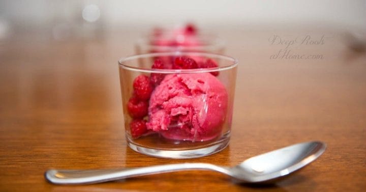Three Ingredient Summertime Raspberry Sorbet, a sweet and fresh cold dessert,