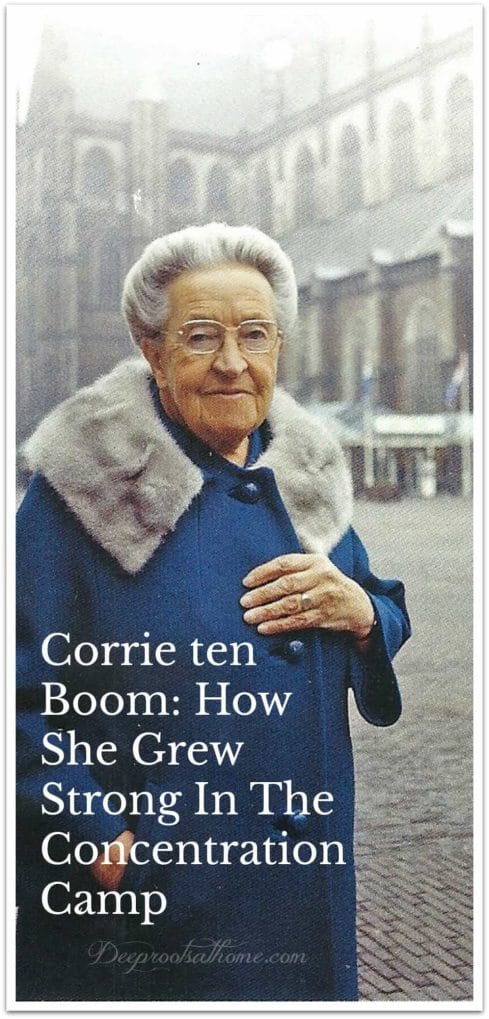 Corrie ten Boom: How She Grew Strong In The Concentration Camp. Corrie ten Boom in a blue coat.