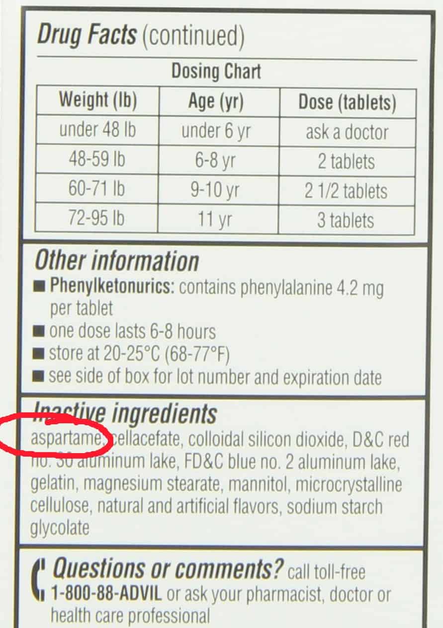 50+ Aspartame-Containing Products To Avoid. ingredients label that includes aspartame