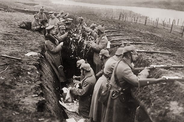 The World War I Christmas Truce: 100 Years Later. Soldiers in the trenches in France