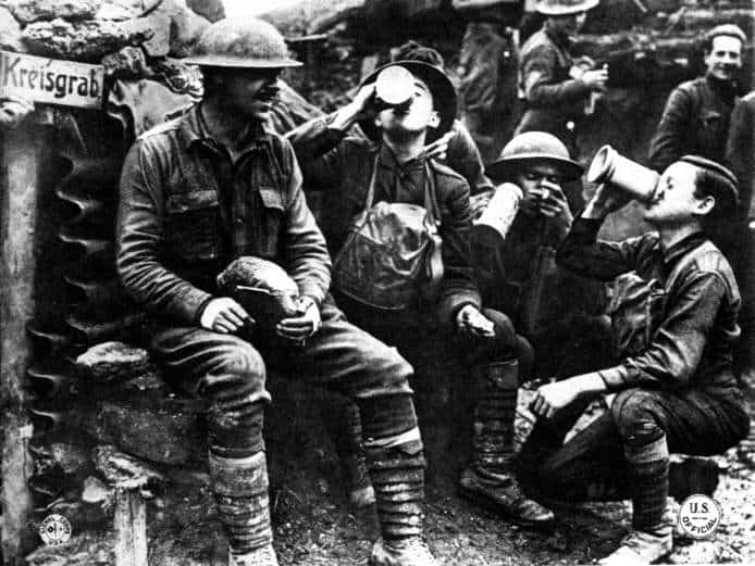 The World War I Christmas Truce: 100 Years Later. Soldiers from both sides sharing beer, gifts, cigarettes