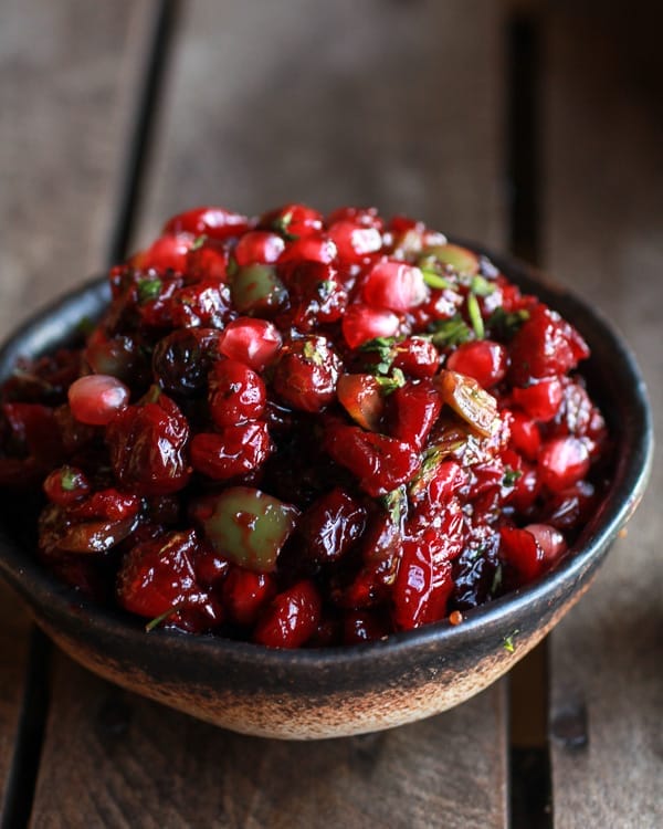 29 Festive Pomegranate Recipes & De-Seeding Video. Roasted Cranberry Pomegranate Salsa {Half Baked Harvest}