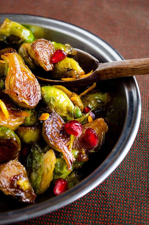  Caramelized Brussels Sprouts with Orange & Lemon Juice & Pomegranate-Molasses  {Give Recipe}