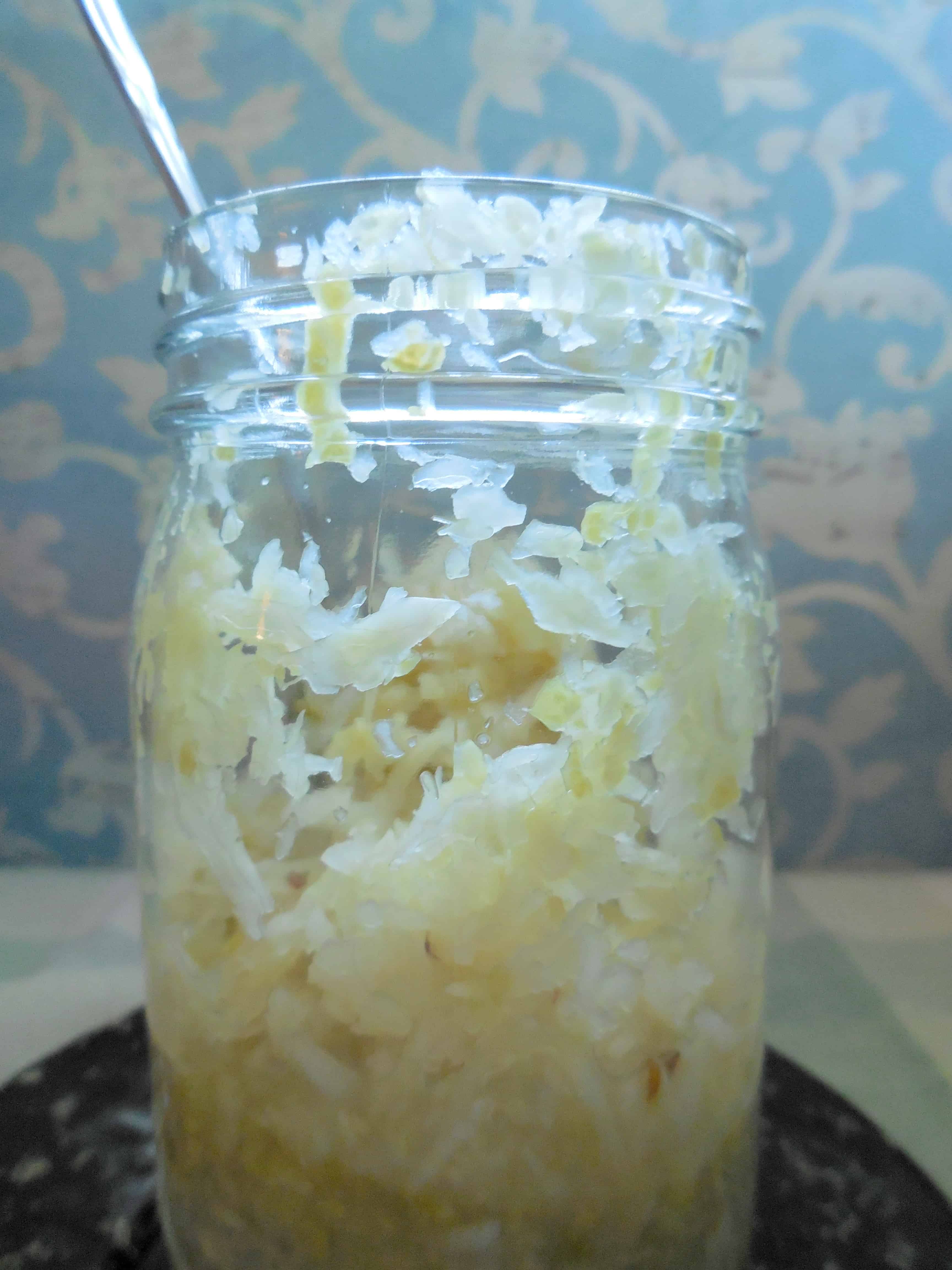 Step-by-Step Process Of Making Sauerkraut In a Crock, book, French Grey salt, Himalayan pink salt, sea salt, minerals, shredded cabbage, chopped cabbage, independence, open crock, Boss Pickler, Fido jar, canning jars, mason jars, Ball jars, salt ratio, bon appetit, Alsace Lorraine, France, cellar, food storage, fermentation, big batches, crunchy, sour, kahm yeast, Holland, caraway seeds, lidded crock, Harsch crock, Gartopf, grandmothers, probiotic, flavor, crunchy, beneficial bacteria, bad bacteria, lactobacillus, lactic acid, brine, salt solution, lacto-fermentation, old ways, thermometer, food storage, kraut, 