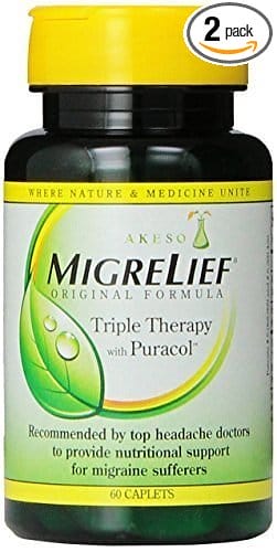 A herbal remedy of dried herb in capsules called Migrelief.
