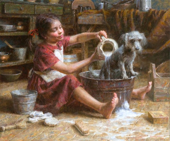 Titus 2 Advice To Mothers In Painting & Quotes Painting: Rosie's Bath by Morgan Weistling,
