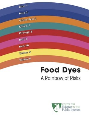 red dye, green dye, yellow food dyes