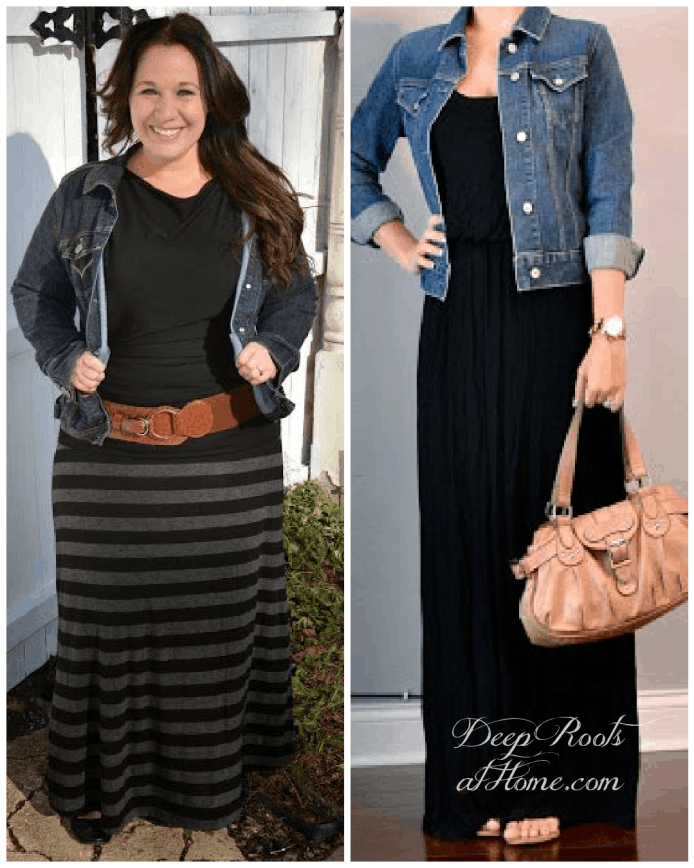 jean jacket and maxi skirts