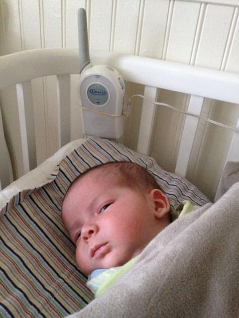 Get the Digital Baby Monitor OUT of the Nursery! Get the Digital Baby Monitor OUT of the Nursery!, a baby in his crib with a bay monitor right by his head