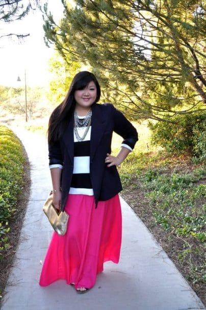25 Classic Ladylike Looks For You: Spring Heading Into Summer. Beautiful plus sized woman in a mix 'n match outfit.