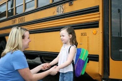 What Awaits In Public Schools Thru Children's Books. Parents taking child to the school bus and off to school