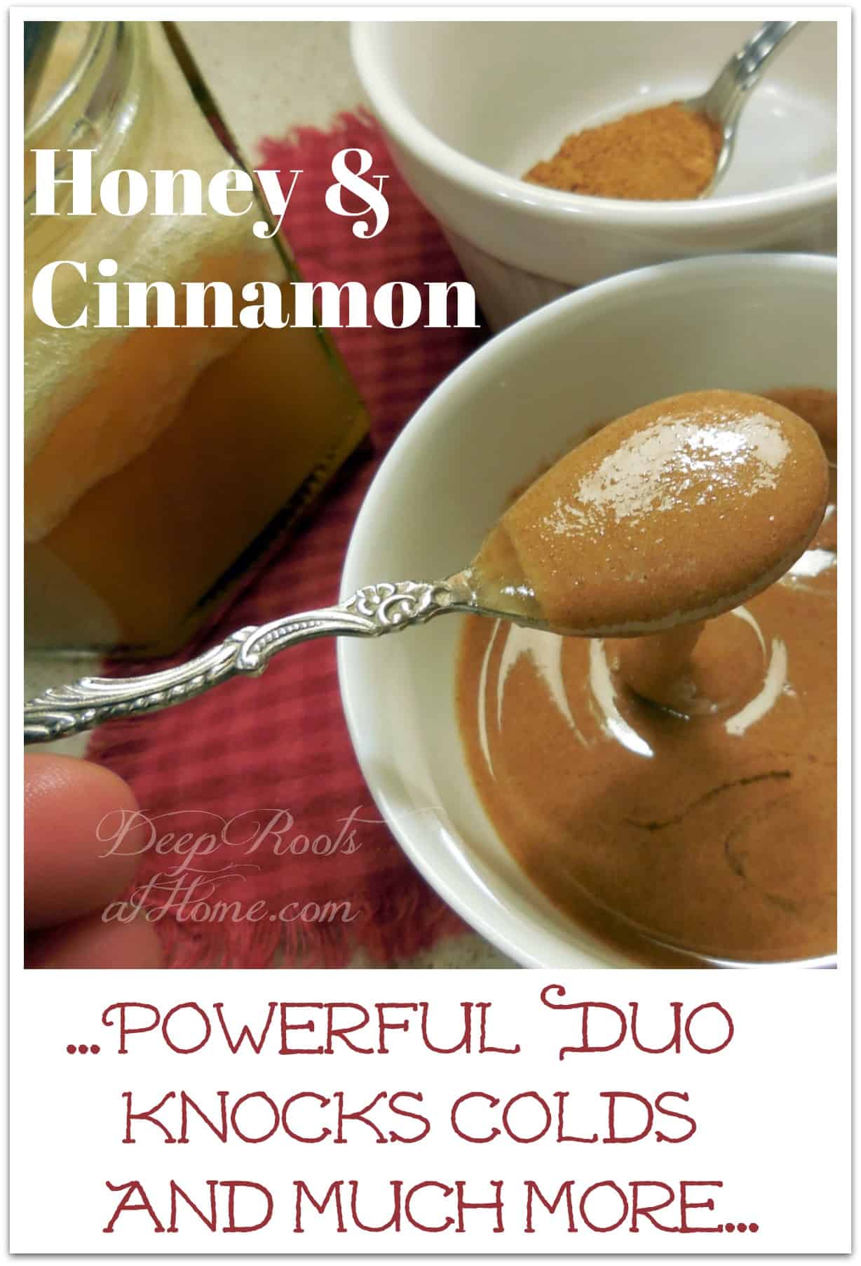 Honey and Cinnamon ~Powerful Duo Knocks Colds and Diabetes, knock out a cold, beat the flu, influenza, sore throat, chest congestion, runny nose, upset stomach, indigestion, reduce blood pressure, good for bladder infections, fights infections, relieves arthritis pain, prevents gas, coffee is dehydrating, drink more water, wound cleansing, builds immune system, Redmond's Real, anti-bacterial, anti-viral, anti-fungal, Celtic, or Himalayan, minerals, NaturalNews.com, No-Side-Effect Cough Remedy, no chemicals, no additives, free from colors or dyes, health benefits, anti-inflammatory, stabilizes blood sugar levels, LiveStrong.com, Snopes, treat disease, folk medicine, natural remedies, help for bladder infections, diabetes, Type 1 and 2, raw, local, healthy lifestyle, Encyclopedia of Healing Foods, cure for colds, old-fashioned, home remedy, DIY, medicine cabinet, herbal remedies,