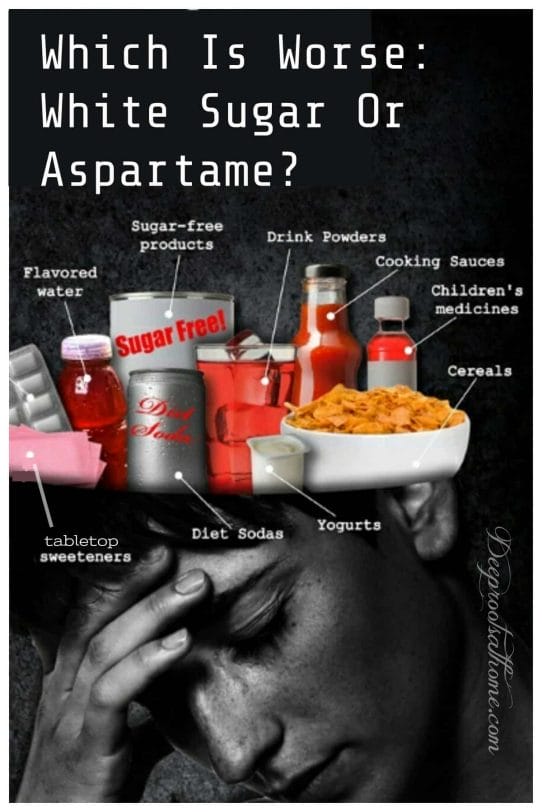 Which Is Worse: White Refined Sugar or the Additive Aspartame? A collage of product groups that contain aspartame. Pin