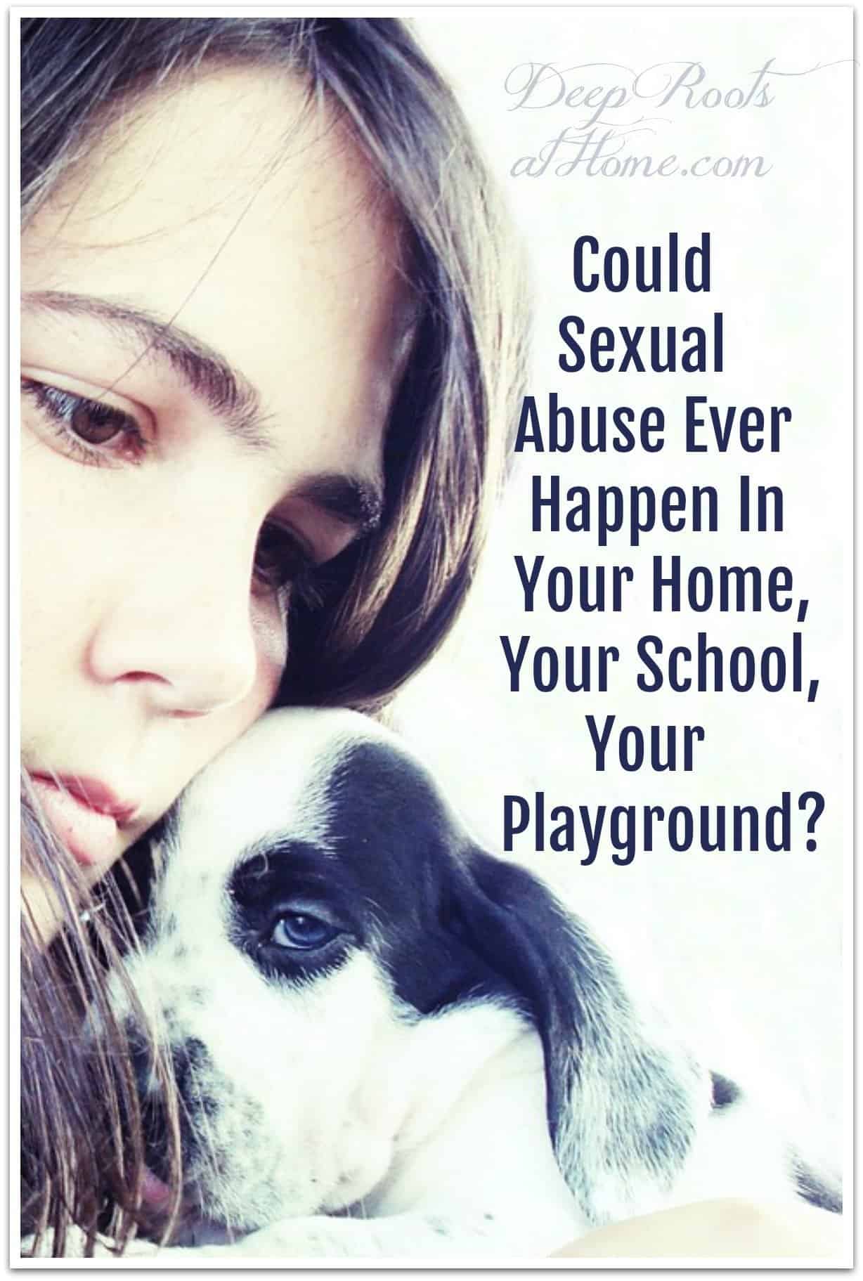 Could Sexual Abuse Ever Happen In Your Home, School, Playground? A sober looking, sad girl with her sad-eyed puppy