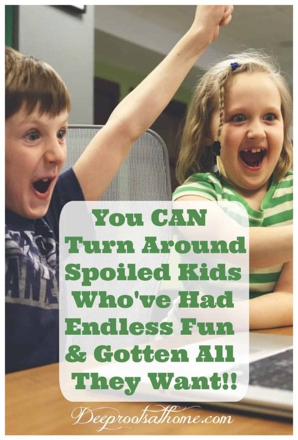 Turn Around Spoiled Kids Who've had Endless Fun & Gotten all They Want. A young boy and a girl cheering wildly over a game or something exciting on their laptop.