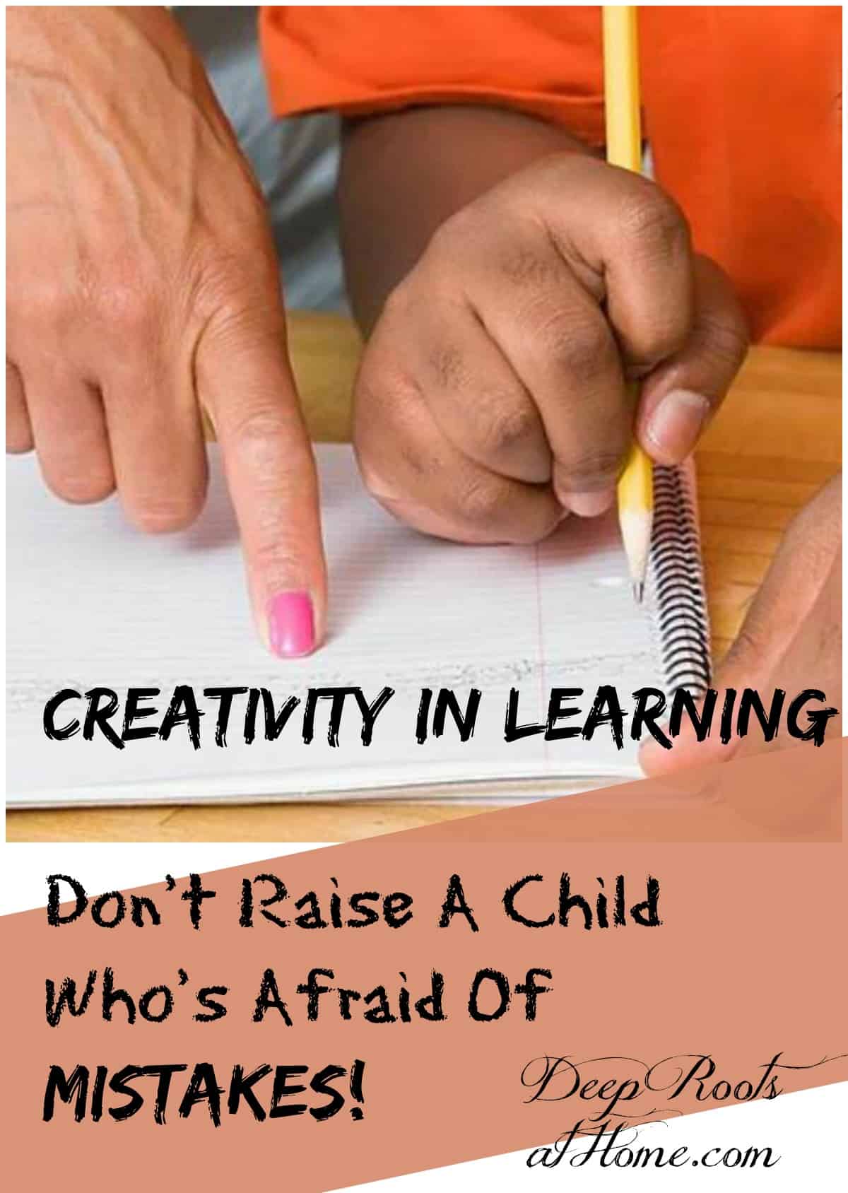 Creativity In Learning: Don't Raise A Child Who's Afraid Of Mistakes. A teacher pointing at workbook and student writing answer.