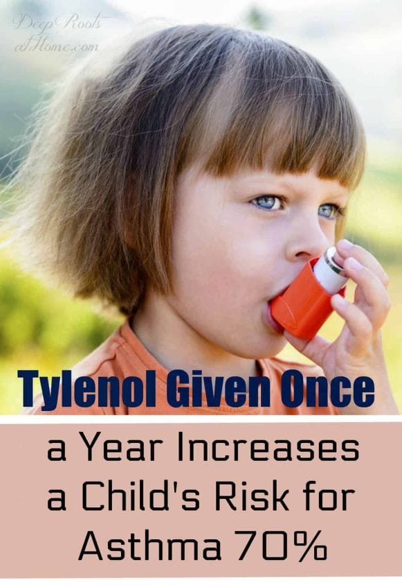 Large Study: Tylenol Once/Year Increases a Child's Asthma Risk 70%. A child with bangs and straight hair uses an inhaler outside on a summer day.