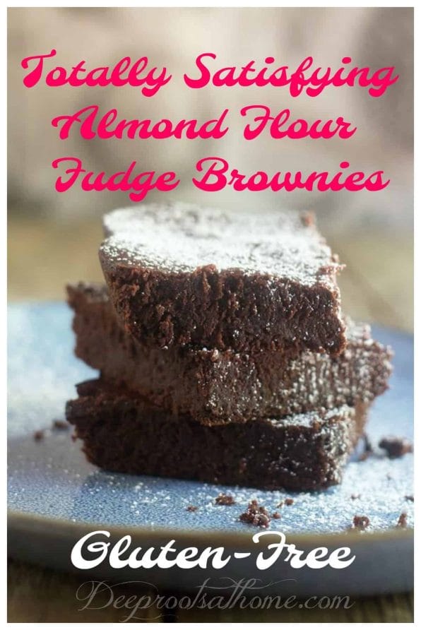Totally Satisfying, Gluten-Free, Almond Flour Fudge Brownies. Chocolaty fudge brownies with a dusting of confectioner's sugar.